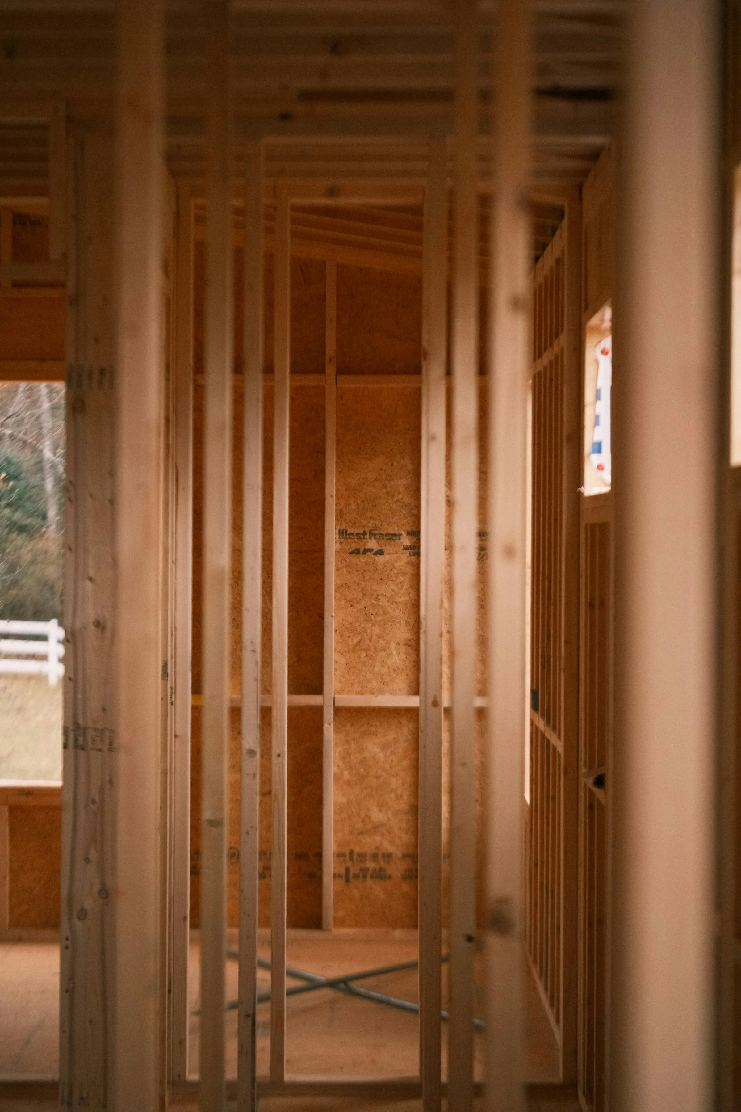 A room under construction with open stud walls